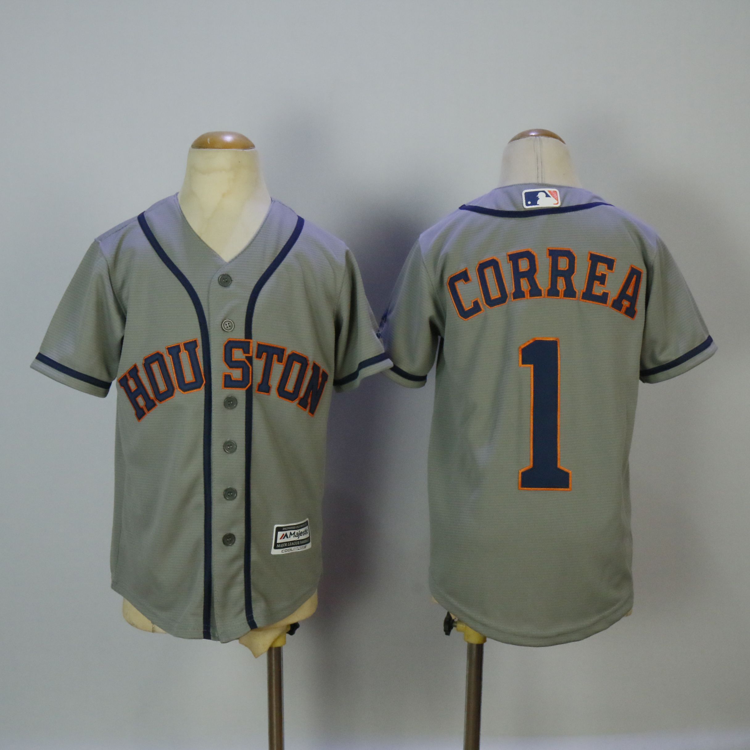 Youth Houston Astros #1 Correa Grey MLB Jerseys